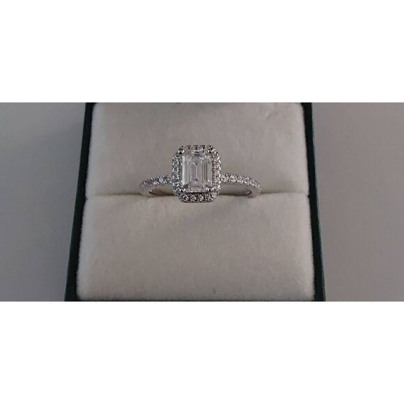 CERTIFIED~1.75 Ct. Genuine Moissanite Diamond Emerald Cut Halo Engagement Ring 8 - Picture 1 of 9